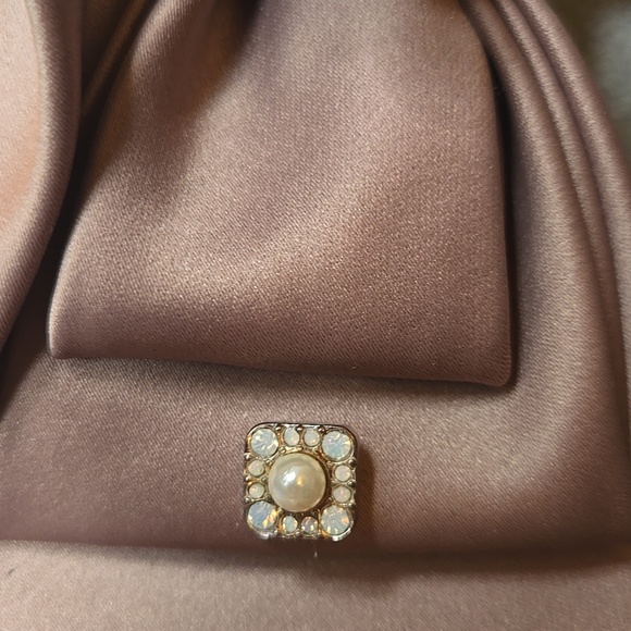 Elegant One Of A Kind Tan Satin Folded Necktie Cravat with Pearl Accents - Picture 4 of 6